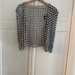 Anthropologie Silver Floral Embellished Cardigan